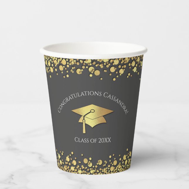 Grey and Gold Graduation Pappbecher (Vorderseite)