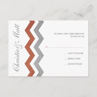 Grey and Red Zig Zag Wedding RSVP Karte