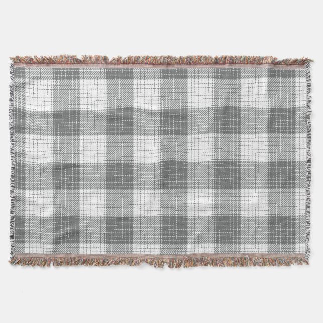 Grey and White Checkered Crosshatch Plaid  Decke (Vorderseite)