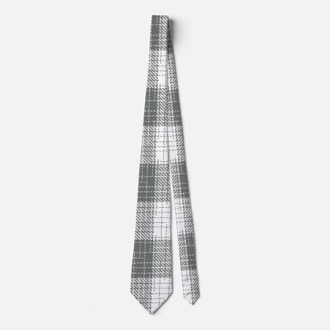 Grey and White Checkered Crosshatch Plaid  Krawatte (Vorderseite)