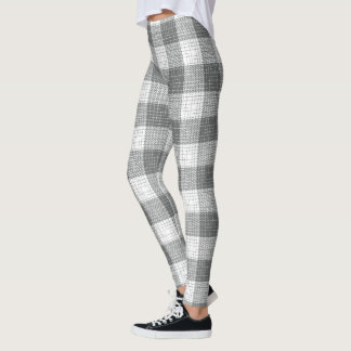 Grey and White Checkered Crosshatch Plaid Leggings