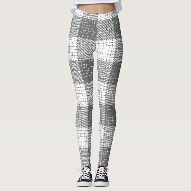 Grey and White Checkered Crosshatch Plaid  Leggings (Vorderseite)