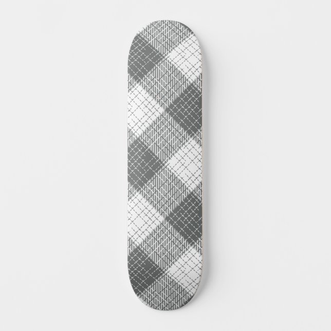 Grey and White Checkered Crosshatch Plaid  Skateboard (Vorderseite)
