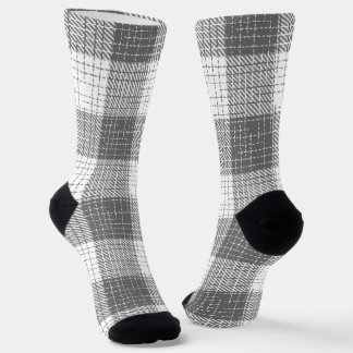 Grey and White Checkered Crosshatch Plaid Socken