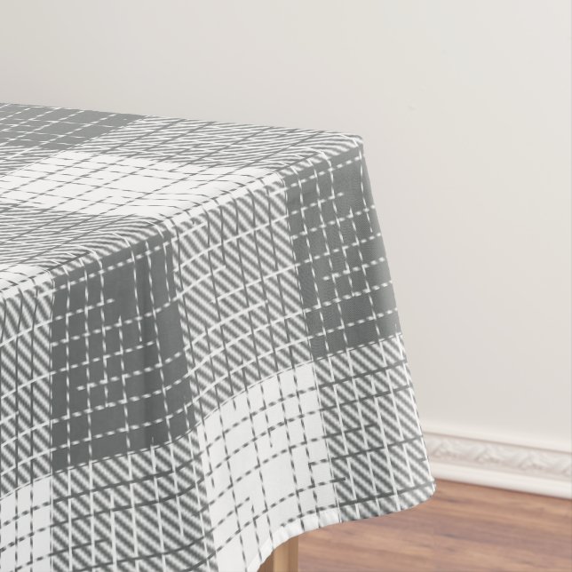 Grey and White Checkered Crosshatch Plaid  Tischdecke (Beispiel)