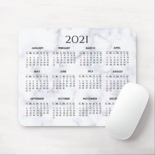 Grey and White Marble   Custom 2021 Calendar Mousepad
