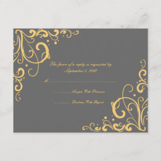 Grey and Yellow Blüh Wedding RSVP Karte