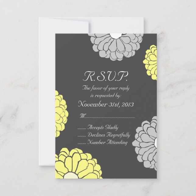 Grey and Yellow Zinnia Blume Wedding RSVP (Vorderseite)