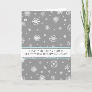 Grey Aqua Snowflakes Christmas We've Moved Card Feiertagskarte