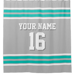 Grey Aquamarin White Stripes Sports Jersey Duschvorhang