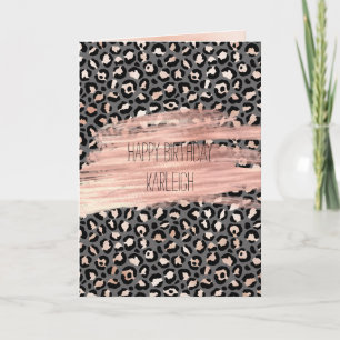 Grey Beige Peach Rose Leopard Print Karte