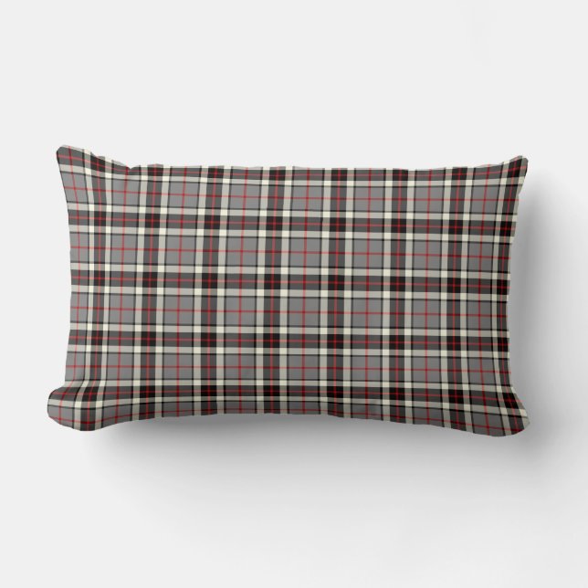 Grey, Black and Red Thompson Clan Formal Tartan Lendenkissen (Vorderseite)