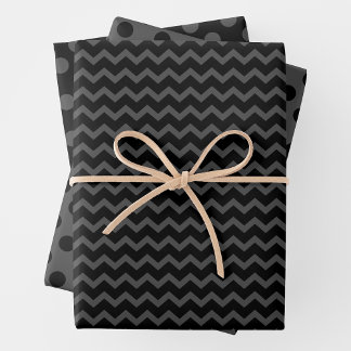 Grey & Black Multi-Pattern Wrapping Paper Sheets Geschenkpapier Set