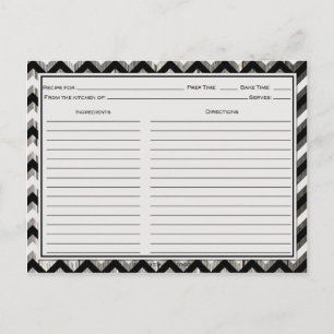 Grey Black Zickzack Weathered Barnwood Recipe Card Postkarte