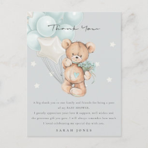 Grey Blue Bear Bear Bearly Wait Balloon Baby Dusch Postkarte