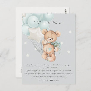 Grey Blue Bear Bear Bearly Wait Balloon Baby Dusch Postkarte