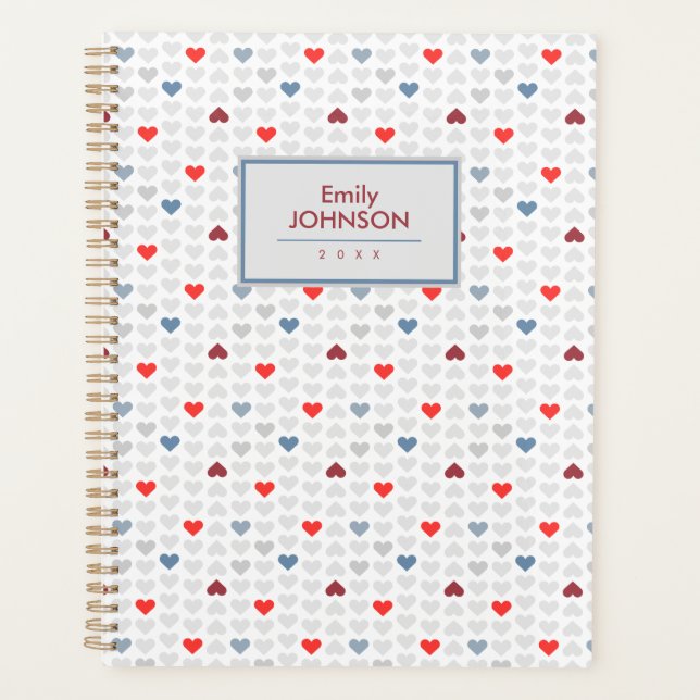 Grey Blue Red Heart Pattern  Planer (Vorderseite)