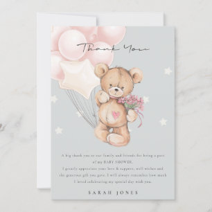 Grey Blush Bear Bearly Wait Balloon Babydusche Dankeskarte