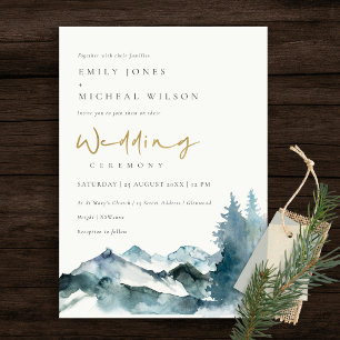 Grey Blush Green Blue Mountains Pine Wedding Einladung