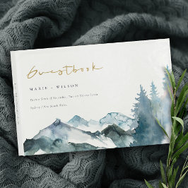Grey Blush Green Blue Mountains Pine Wedding Gästebuch