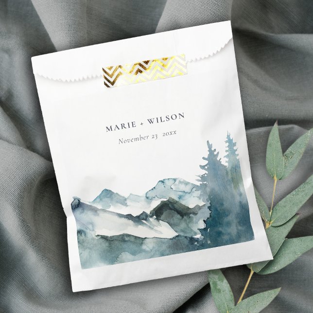 Grey Blush Green Blue Mountains Pine Wedding Geschenktütchen (Von Creator hochgeladen)