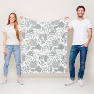Grey Botanical Seamless Pattern Fleecedecke