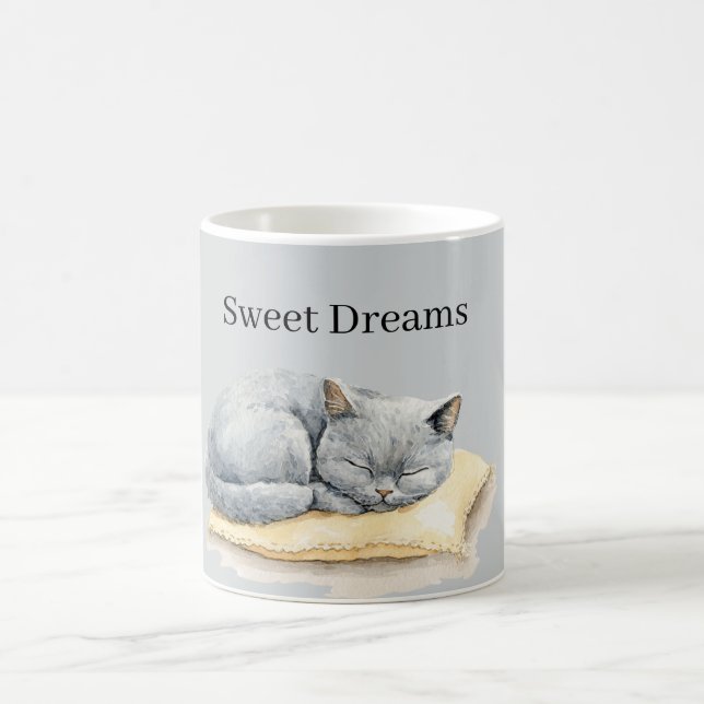 Grey Cat Sleeping on Pillow Kaffeetasse (Mittel)