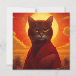 Grey Cat Wearing Fashionable Robe In Sunset Scene Magneteinladung
