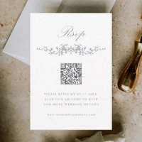 Grey Classic French Floral Border Wedding RSVP