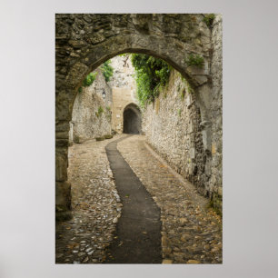 Grey Cobblestone street, France Poster