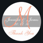 Grey Coral Monogram Wedding Danke Stickers<br><div class="desc">Verwenden Sie diese schönen grauen oder grauen Korallenpfirsichnamen Monogram-Namen Wedding Dankeschön Sticker, um Ihre Gastgeschenke Hochzeiten zu kennzeichnen. Design von Elke Clarke© für die Monogram Gallery. Dieses moderne, kühne Design ist einfach, aber klassisch und passt zu jedem Hochzeitsthema. Die MONOGRAM GALLERY erlaubt es Ihnen, die Namen, Monogramme und Farben des...</div>