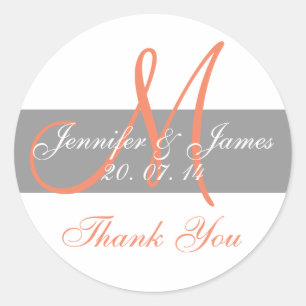 Grey Coral Monogram Wedding Danke Stickers