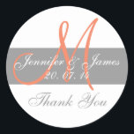 Grey Coral Monogram Wedding Danke Stickers<br><div class="desc">Verwenden Sie diese schönen grauen Korallenmonogramm-Namen Hochzeit Dankeschön Aufkleber, um Ihre Gastgeschenke Hochzeiten zu kennzeichnen. Design von Elke Clarke© für die Monogram Gallery. Dieses Design ist einfach, aber klassisch und passt zu jedem Hochzeitsthema. Die MONOGRAM GALLERY erlaubt es Ihnen, die Namen, Monogramme und Farben des Textes anzupassen. Klicken Sie einfach...</div>