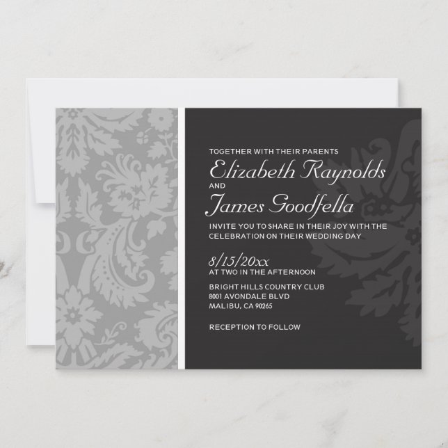 Grey Damask Wedding Einladungen (Vorderseite)