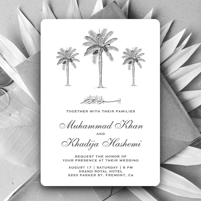 Grey Date Palm Trees Islamische Hochzeit Einladung (Von Creator hochgeladen)