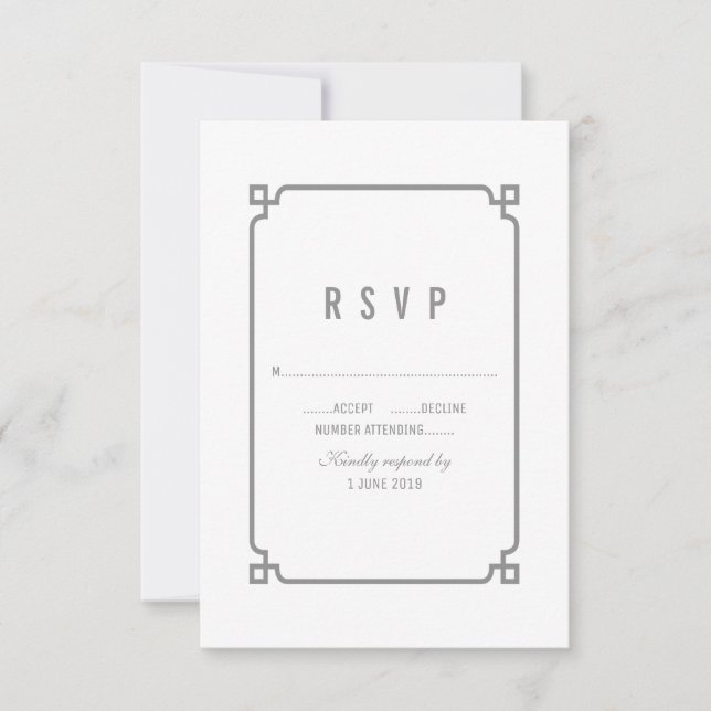 Grey Deko Chic Wedding RSVP Karte (Vorderseite)