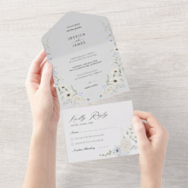 Grey | Detachable RSVP | Minimalist Wedding All In One Einladung