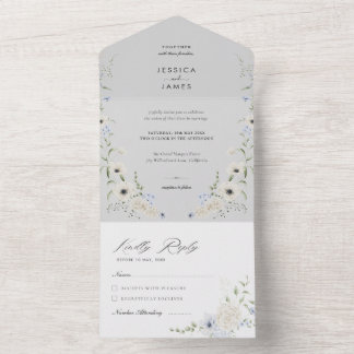 Grey | Detachable RSVP | Minimalist Wedding All In One Einladung
