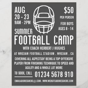 Grey Football Helmet, Football Camp Advertising Flyer