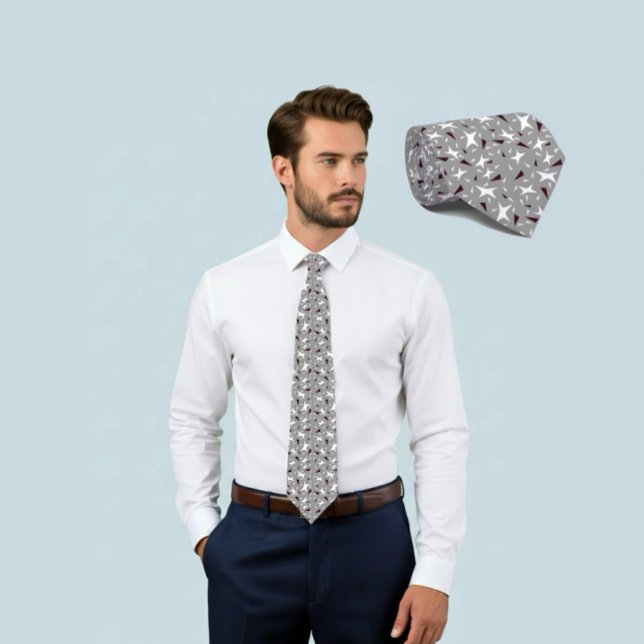 Grey Geo Star & Triangle Pattern Tie Krawatte (Von Creator hochgeladen)