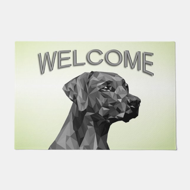 Grey Geometric Dog auf Green Fußmatte (Vorderseite)