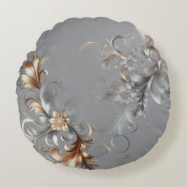 Grey, Gold and Silver Luxe Round Pillow Rundes Kissen