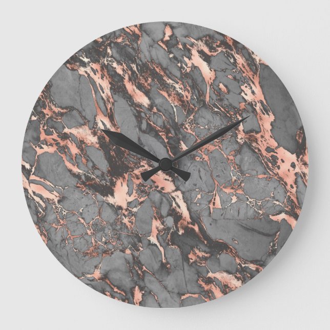 Grey gold rose marble modern design große wanduhr (Vorderseite)