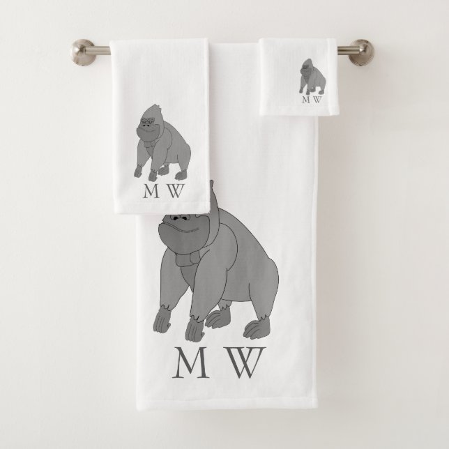 Grey Gorilla Design Monogrammed Badhandtuch Set (Insitu)
