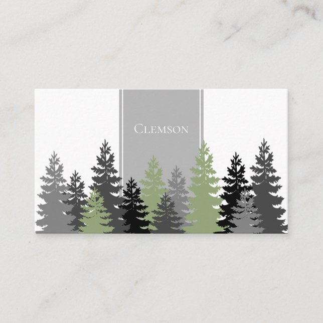Grey Green Evergreen Trees Elegantes Berufliches D Visitenkarte (Vorderseite)