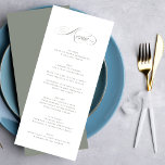 Grey Green Formal Calligraphy Wedding Menükarte<br><div class="desc">Dieses Menü ist Teil der Black Krawatte Collection</div>