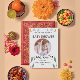 Grey Green Modern Baby Shower Invitation Card Einladung