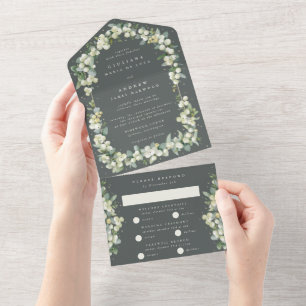 Grey Green Snowberry + Eukalyptus Wedding All In One Einladung