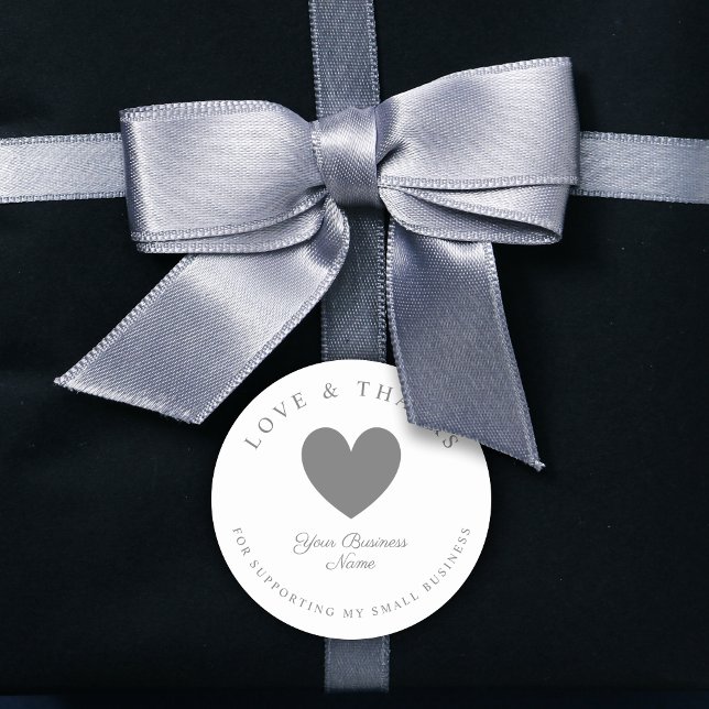 Grey Heart Love & Thanks Supporting Small Business Runder Aufkleber (Grey Heart Love & Thanks Supporting Small Business Classic Round Sticker.)
