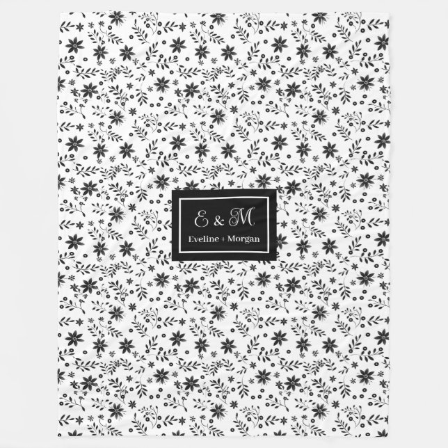 Grey Hues Floral Blanket Modern Custom Name Style Fleecedecke (Vorderseite)